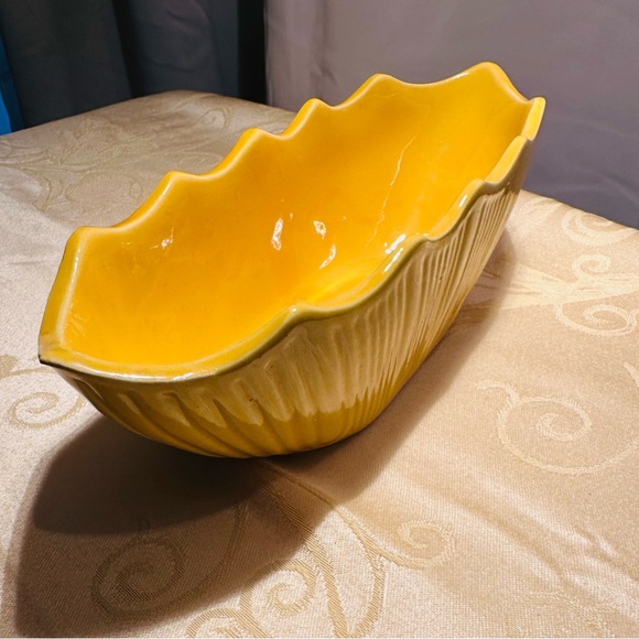 Vintage Yellow Wide Ceramic, McCOY Pottery,  Planter Vase 11" x 3.5" - Picture 3 of 8